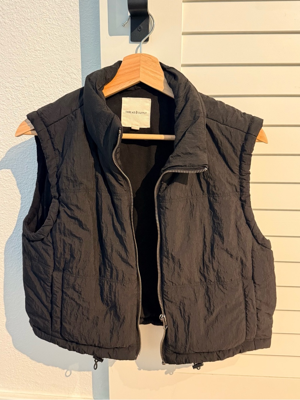 Thread & Supply Black Quilted Vest - Sleeveless Zip Front